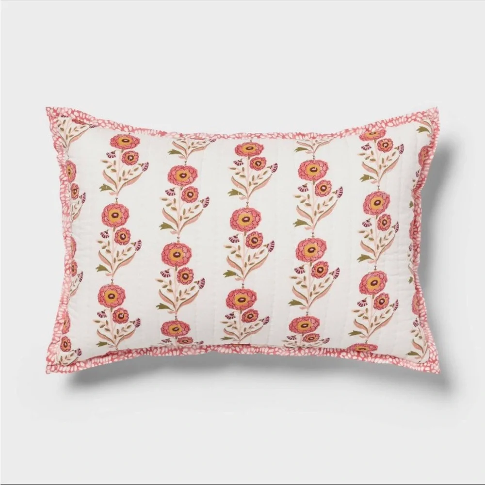 Threshold Target Sunflower Decor Pillow Cotton Floral Reversible Pink White EUC